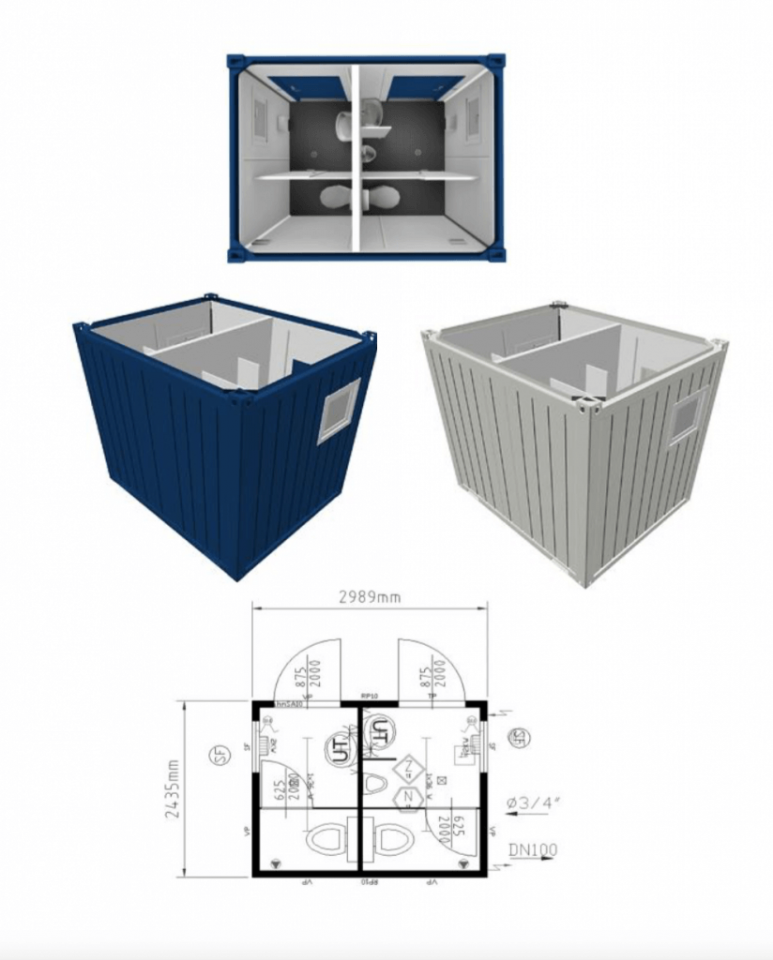 10 Fuss Damen / Herren WC- Container, fabrikneu – Bild 2